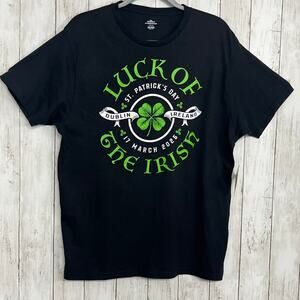 St Patricks Day Black Green Short Sleeve Luck Of The Irish Holiday Tee T-Shirt